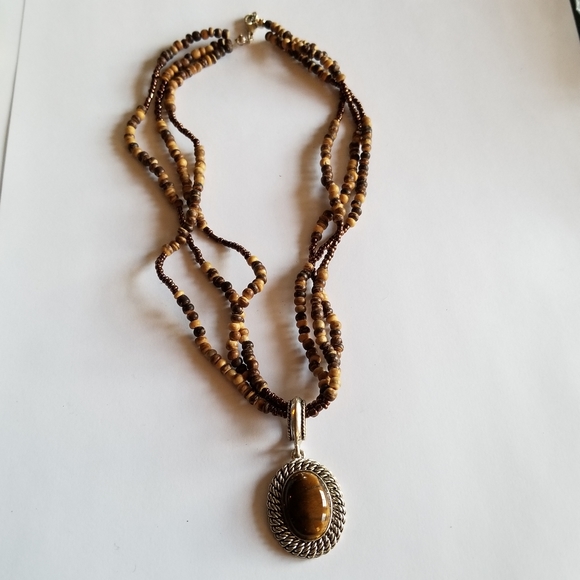Relisted - Avon tiger eye necklace brown tan beaded - Picture 10 of 12